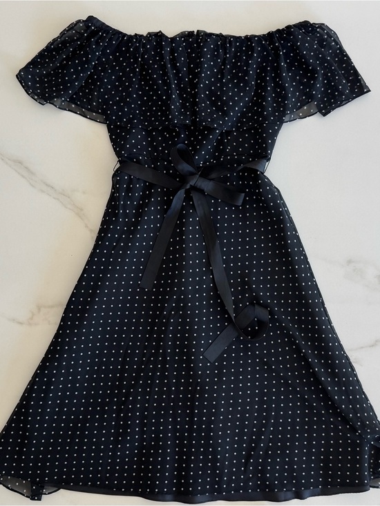 White House Black Market Dresses & Skirts - White House Black Market Black Polka Dot Off-the-Shoulder Dress with Waist Tie